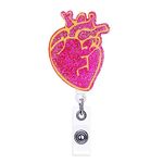 ANDGING Pink Cardiac Heart Badge Reel Holder Retractable Funny Cute Cardiology Nursing Badge Reels Retractable for Nurses Badge Clips Alligator Clip Badge Gift RN LPN CNA ID Card Office Accessories