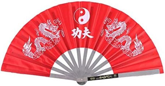 Tai Chi Fan, Stainless Steel Kung Fu Fan Large Folding Hand Fan Nylon Cloth Performance Fans for Wall Decorations Dancing Practice Training Festival Gift(red)