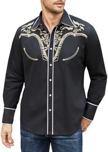 Daupanzees Men's Long Sleeve Embroidered Shirts Slim Fit Casual Button Down Shirt - Multi - XX-Large
