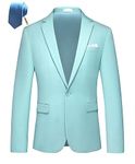 Mens Blazer Slim Fit Sport Coats 26 Colors Suit Jacket for Daily Business and Prom Party, Aqua, 42