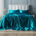 Bedsure Satin Sheets - Queen Sheet Set, 4 Pcs Queen Bed Sheets, Similar to Silk Sheets, Bed Sheets Queen Size for Hair and Skin, Gifts for Women (Teal, Queen)