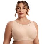 SYROKAN Women's Plus Size High Impact No-Bounce Full Coverage Wire Free Sports Bra Beige - A266 38H