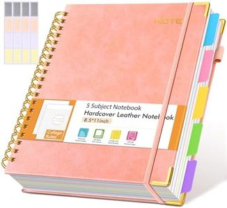 Hardcover Large Spiral Notebook 8.5" x 11" with Removable Dividers Tabs, 300 Pages Leather 5 Subject Notebook College Ruled, A4 Journal for Women Men, Notebooks for Work School Note taking, Pink