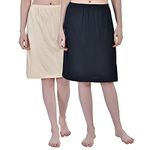 Aimly Women's Cotton Knee Length Skirt - Black & Beige (Pack of 2)