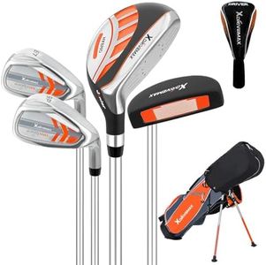 XDriveMax 5 Pieces Kids Golf Club Set, Junior Golf Club Set Ages 5-8 Includes Stand Bag, 5# Hybrid, 6/7#, 9/P# Irons and Putter Right Hand for Boys Girls