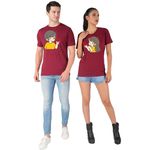 WILLY-NILLY Cotton Couple T-Shirt for Men Women Round Neck Cute and Funny Graphic Printed Regulat Fit T Shirts (Maroon Men L(40), Women XL(42))