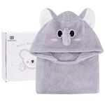 Bebamour Baby Hooded Towels Wearable Bath Towel for Boys Girls Absorbent Hooded Towel for Toddlers, 25"x 25", 0-6 Years (Grey Elephant)