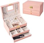 Jewelry Box Jewelry Organizer,3-Layer Jewelry Storage Case for Earring Necklace Bracelets Rings Watches Holder (Pink)