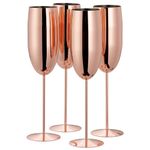 Oak & Steel - 4 Stainless Steel Champagne Flutes - Camping Wine Glasses - Picnic Champagne Flutes - Rose Gold, 285 ml