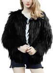 Flygo Faux Fur Coat Women Faux Fur Jacket Fluffy Open Front Cardigan Shaggy Short Coat Fall Winter Jacket(Black-L)