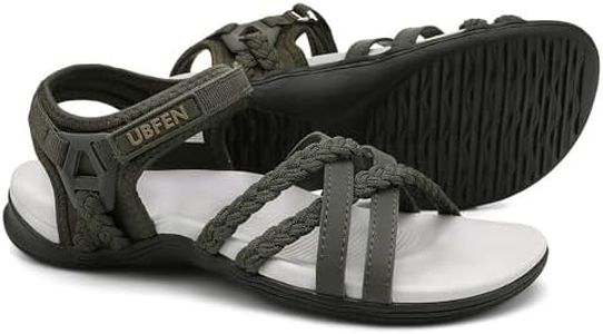 UBFEN Womens Hiking Sandal Sport Sandal Straps with Adjustable Hooks Arch Support Water Sandal Beach Vacation Casual Camping Size 10 Grey Green