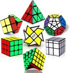 Roxenda Speed Cube Set, Speed Cube Bundle of 2x2 3x3 4x4 Megaminx Windmill Mirror Cube and Pyramid Cube Smoothly Magic Cubes Collection for Kids & Adults [7 Pack]