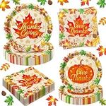 Oigco Thanksgiving Disposable Plate Thanksgiving Party Supplies Tableware Set, 2Pack Tablecloth with 48 Set