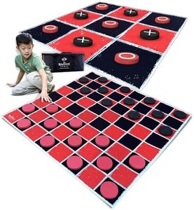 SWOOC Games - 2-in-1 Vintage Giant Checkers & Tic Tac Toe Game with Mat (4ft x 4ft) - 100% Machine-Washable Canvas with 5" Big Foam Discs - Yard Size Indoor and Outdoor Games for The Whole Family