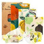 OrgaWise Reusable Beeswax Food Wrap Set, 6PCS Organic Cotton Bees Wax Wraps for Food Storage,Washable Eco Friendly Plastic Free Bowl Cheese Cover Sandwich Wrapper for Vegetable and Bread