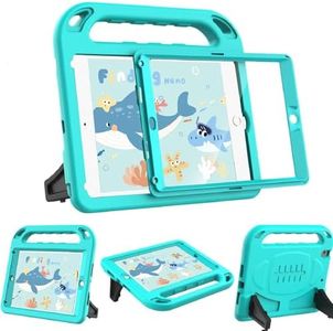BMOUO Kids Case for iPad 9.7 2018/2017/iPad Air 2/1/Pro 9.7-Built-in Screen Protector Shockproof Handle Convertible Stand Case for iPad 9.7 Inch 2018 (6th Generation)/2017 (5th Generation),Turquoise