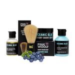 Pink Woolf Luxury Shaving Essentials Kit For Men - Pre-Shave Oil, Shaving Brush, Shaving Soap, After Shave Gel (OCEANIC BLUE), Gift Set For Men - (Combo Pack Of 4)