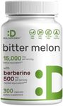 Bitter Melon with Berberine Supplement 15,000mg Per Serving, 300 Capsules | 15:1 Wild Bitter Melon Fruit Extract & Berberine HCL | Third Party Tested | Plant Based, Non-GMO