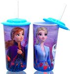 Disney Frozen 2 Elsa Anna Drink Tumblers with Lid, Reusable Straw Set for Kids Girls Toddlers, Pack of 2 - Safe BPA free by Zak design,16 ounces