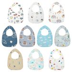 Yafane Baby Dribble Bibs Waterproof Absorbent Cotton Drool Bibs for Baby Boys Girls Unisex Bibs Toddlers Infants for Feeding and Teething 10 Pack (Blue/White)