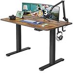 FEZIBO Height Adjustable Electric Standing Desk, 120 * 60cm Stand up Table, Sit Stand Home Office Desk with Splice Board, Black Frame/Rustic Brown Top