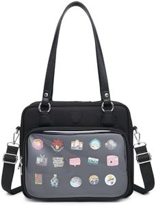 RAINBOW SMILE Canvas Ita Bag Backpack Crossbody Bag Kawaii Pin Display Bag Messenger Shoulder Bags, 38-black