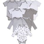 Burt's Bees Baby Unisex Baby Bodysuits, 8-pack Short & Long Sleeve One-pieces, 100% Organic Cotton, Grey 8-pack Bodysuit Set, 12 Months