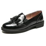 TRULAND Women's Penny Loafers Slip On Leather Wingtip Tassel Oxford Shoes (6.5 UK,All Black)