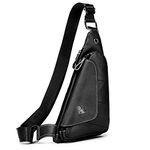 pundarika Genuine Leather sling bag for men small crossbody bag leather shoulder bag chest bag leisure handbag-Black