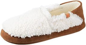 Acorn Women's Moc with Collapsible Heel –Slide Into the Cozy Fleece Lining and Memory Foam Cloud Like Cushion Support, with an Indoor/Outdoor Sole, Buff Popcorn With Collapsible Heel, 8-9