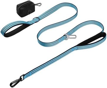 WINGOIN Dog Leash for Large Medium Small Dogs, Heavy Duty Dog Leashes with Double Handle, Poop Bag Holder, Car Seat Belt Buckle, Reflective Tactical Pet Lead for Walking, Training (Blue, 6FT)