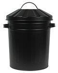 Easy Shopping Small 15 Litre 15L Round Shape Several Colour Metal Bin Recycle Rubbish Waste Dustbin Bin with Lid (Black)