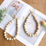 Curtain Tiebacks - Boho Decorative Curtain Holdbacks,Natural Wood Bead Drape Curtain Ties for Window Treatment,Farmhouse Curtain Holders with 2 Metal Screw Hooks(2 Set,Beige)