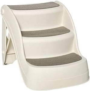 PawHut Foldable Pet Stairs Portable Dog Steps 3-Step Design with Non-slip Mats for High Beds, Sofas, 49 x 38 x 38 cm, Cream