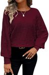 Pink Queen Women's Fall Sweaters 2024 Casual Long Batwing Sleeve Oversized Crewneck Pullover Winter Fashion Trendy Outfits Berry Red S