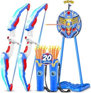 2 Pack Kids Bow and Arrow, LED Light Up Archery Toy Set with 20 Suction Cup Arrows, Standing Target & Arrow Case,Kids Indoor and Outdoor Toys Birthday Gifts Ideas for 3 4 5 6 7 8 9 10 11 12 Year Boys