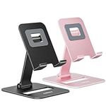 Nulaxy 2 Pack Dual Folding Cell Phone Stand, Fully Adjustable Phone Holder for Desk, Compatible with Phone 15 14 13 12 11, Nintendo Switch, All Phones, Black & Rose Gold