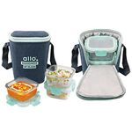 Allo FoodSafe 310ml x 3 Glass Lunch Box with Break Free Detachable Lock, Oven Safe Microwave Safe High Borosilicate, Office Tiffin with Denim Blue Bag, Set of 3 Square