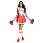 Hotfiary Cheerleader Costume for Women Halloween Musical Party Uniform Cheerleading Outfit with Cheerleading Pom Poms Socks