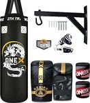 Heavy Punch Bag Boxing Training, Filled 3ft Heavy Duty set, Wall Bracket Punching Gloves, Kickboxing MMA Grappling Muay Thai Karate BJJ, Adult Home Gym Fitness