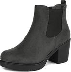 DREAM PAIRS Women's Chunky High Heel Chelsea Ankle Boots Stylish Suede Fashion Shoes,Size 7.5,Grey,FRE