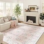 jinchan Area Rug 8x10 Persian Rug Pink Vintage Floor Mat Indoor Thin Rug Floral Print Carpet Foldable Rug Retro Accent Rug Farmhouse Non Slip Dining Room Living Room Bedroom Office