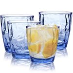 Reusable Plastic Tumblers - Set of 4 Plastic Cups for Kids and Adults - 300ml Crystal-Clear Drinking Tumblers for Water, Juice - Unbreakable and Durable Plastic Glasses, BPA Free (Blue)