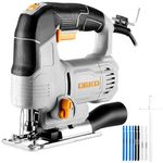Electric Jigsaw Tool: DEKOPRO 550W Power Jig Saws Jigsaws Wood Cutter Machine, 6 Variable Speed 800-3000 SPM with LED, ±45°Bevel Cutting Cut Blades, with 8 PCS Sawblades for Wood, Metal, Plastic