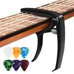 Guitar Capo with 6 Guitar Picks, Capo for Acoustic Guitar Ukulele, Capo Electric Guitar, Capo Guitar Metal Black