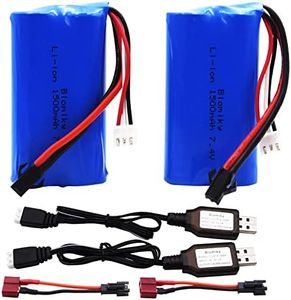 Blomiky 2 Pack 7.4V 1500mAh Li-ion Rechargeable Battery SM-2P plug with Deans T adapter and Charger Cable for H101 H103 H105 RC Boat RC Trucks H101 Battery & T 2