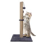 Trintion Cat Scratching Post 74cm 29" Foldable Bottom Tall Cat Claw Scratcher with 1 Toy Ball Natural Sisal Scratch Pole and Soft Carpet Covered Heavy Base Modern Stable Design for Cats Gray