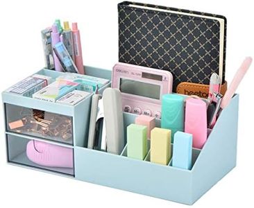 Citmage Desk Organizer Caddy with 12 Compartments Office Workspace Drawer Organizers Desktop Holder Plastic Stationery Storage Box for Pencils,Markers,Erasers,Pens,Sticky Notes,Stapler (Blue)