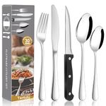 30 Piece Cutlery Set with Steak Knives, Stainless Steel Cutlery Flatware Set Service for 6, Tableware Silverware Set with Fork Knife Spoon for Home Restaurant, Mirror Polished & Dishwasher Safe