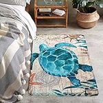 Uphome Sea Turtle Bathroom Rugs 28'' x 47'' Ocean Beach Flannel Foam Throw Rugs Coastal Navigation Map Area Rug Rubber Non Slip Machine-Washable Floor Carpet for Bathtub Living Room Bedroom…